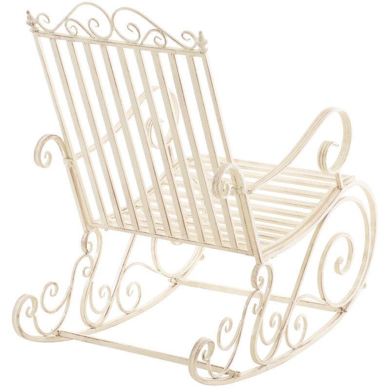 Fauteuil à bascule de jardin romantique vintage Métal Blanc crème Patiné Oryal 