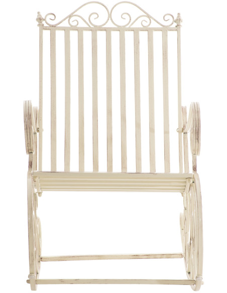 Fauteuil à bascule de jardin romantique vintage Métal Blanc crème Patiné Oryal 