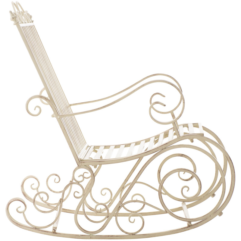 Fauteuil à bascule de jardin romantique vintage Métal Blanc crème Patiné Oryal 