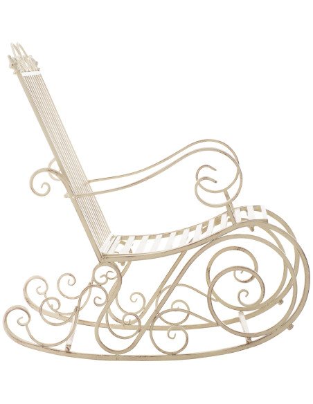Fauteuil à bascule de jardin romantique vintage Métal Blanc crème Patiné Oryal 