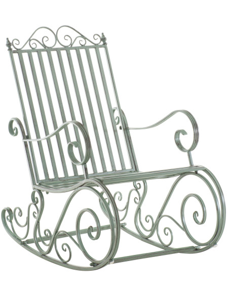Fauteuil à bascule de jardin romantique vintage Métal Vert Patiné Oryal - 1