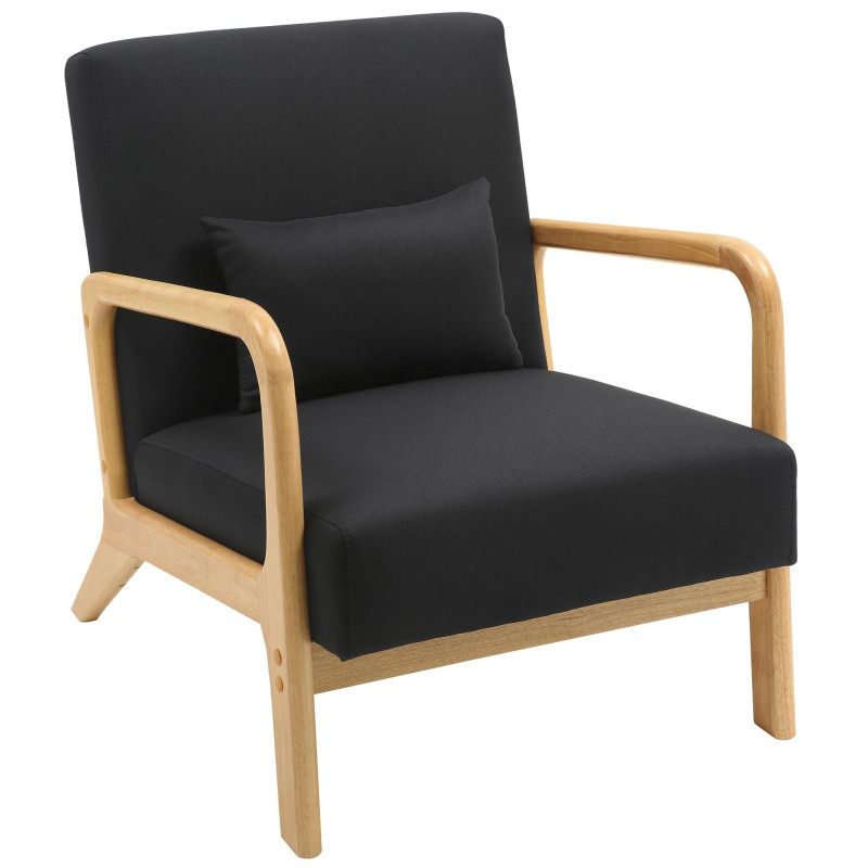 Fauteuil scandinave Tissu Noir Bois d'hévéa Naturel Wirol - 1