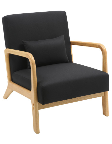 Fauteuil scandinave Tissu Noir Bois d'hévéa Naturel Wirol - 1