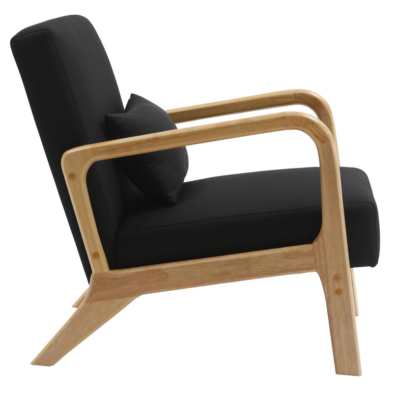 Fauteuil scandinave Tissu Noir Bois d'hévéa Naturel Wirol - 6