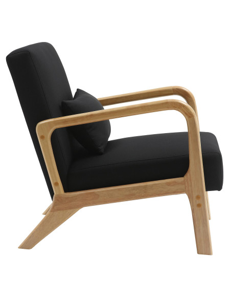 Fauteuil scandinave Tissu Noir Bois d'hévéa Naturel Wirol - 6