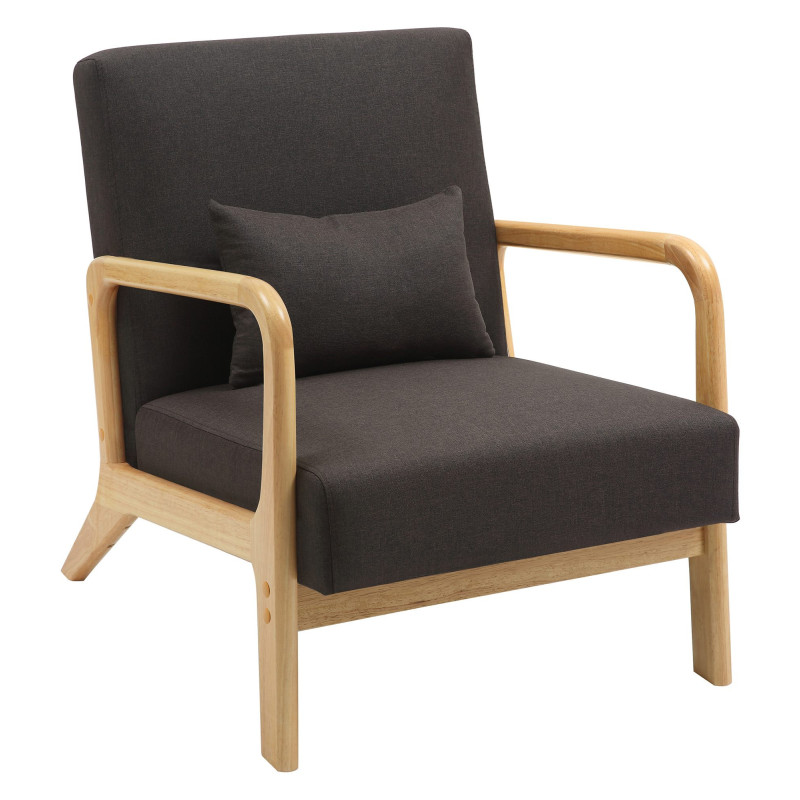 Fauteuil scandinave Tissu Marron Bois d'hévéa Naturel Wirol - 1