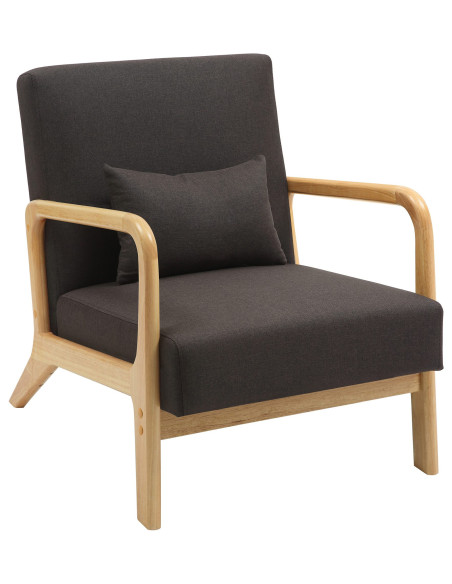 Fauteuil scandinave Tissu Marron Bois d'hévéa Naturel Wirol - 1