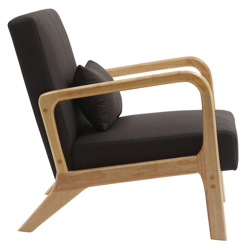 Fauteuil scandinave Tissu Marron Bois d'hévéa Naturel Wirol - 6