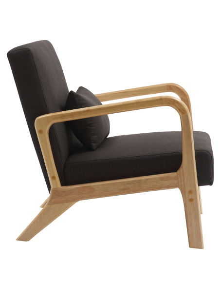 Fauteuil scandinave Tissu Marron Bois d'hévéa Naturel Wirol - 6
