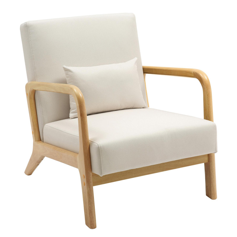 Fauteuil scandinave Tissu Blanc crème Bois d'hévéa Naturel Wirol - 1