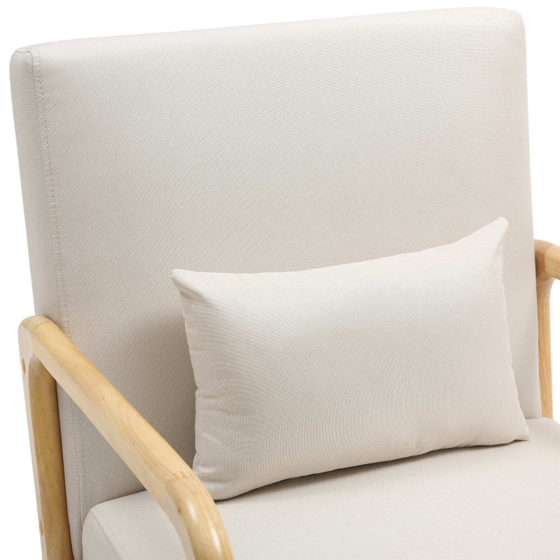 Fauteuil scandinave Tissu Blanc crème Bois d'hévéa Naturel Wirol - 2
