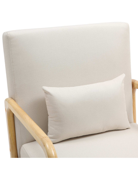 Fauteuil scandinave Tissu Blanc crème Bois d'hévéa Naturel Wirol - 2