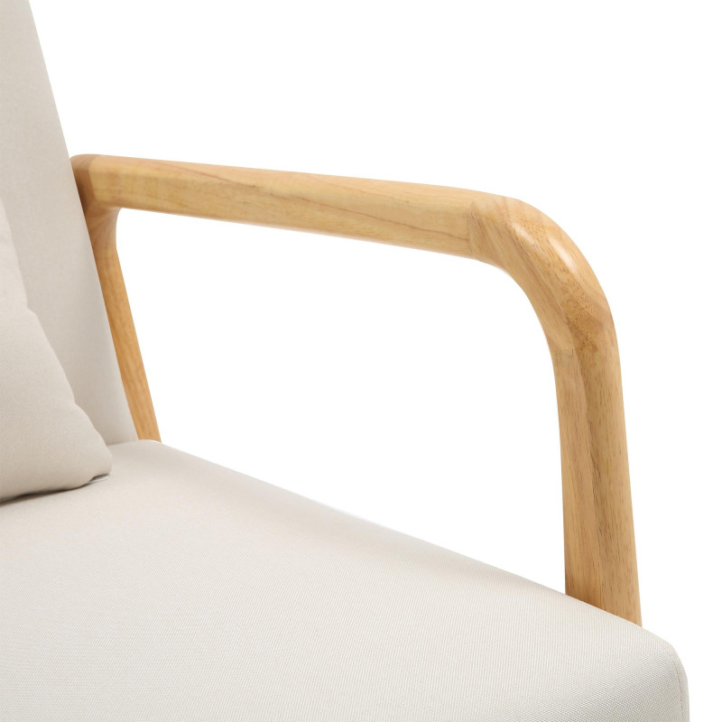 Fauteuil scandinave Tissu Blanc crème Bois d'hévéa Naturel Wirol - 3