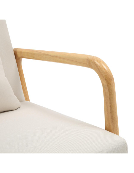 Fauteuil scandinave Tissu Blanc crème Bois d'hévéa Naturel Wirol - 3