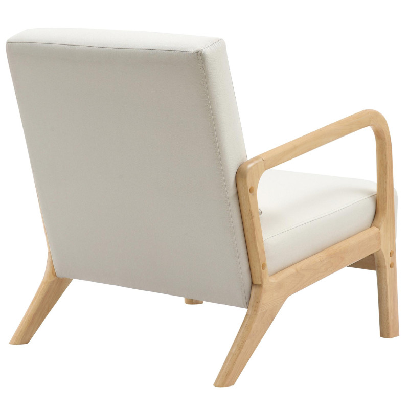 Fauteuil scandinave Tissu Blanc crème Bois d'hévéa Naturel Wirol - 5