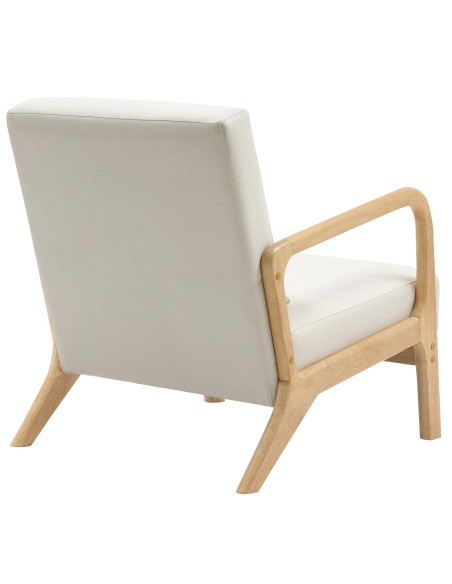 Fauteuil scandinave Tissu Blanc crème Bois d'hévéa Naturel Wirol - 5