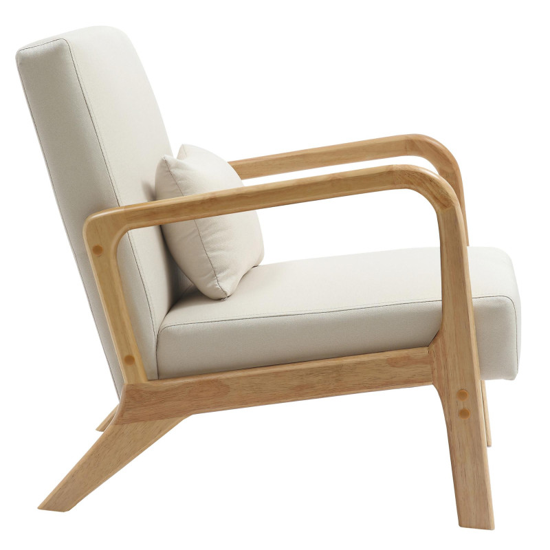 Fauteuil scandinave Tissu Blanc crème Bois d'hévéa Naturel Wirol - 6