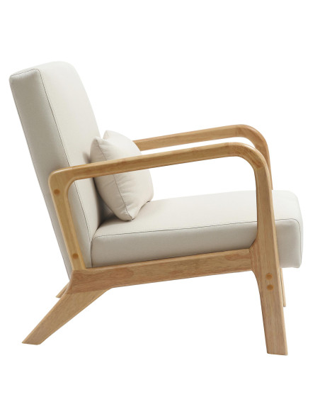 Fauteuil scandinave Tissu Blanc crème Bois d'hévéa Naturel Wirol - 6