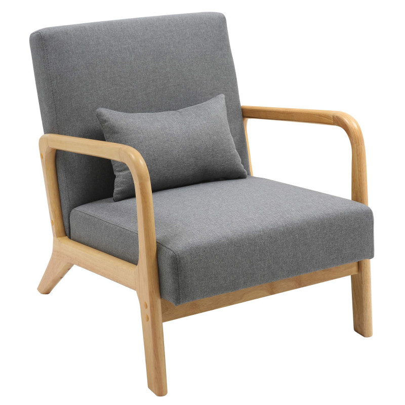Fauteuil scandinave Tissu Gris clair Bois d'hévéa Naturel Wirol  - 1
