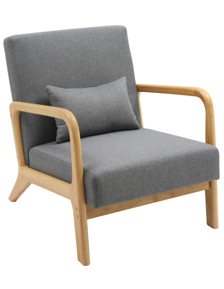 Fauteuil scandinave Tissu Gris clair Bois d'hévéa Naturel Wirol  - 1
