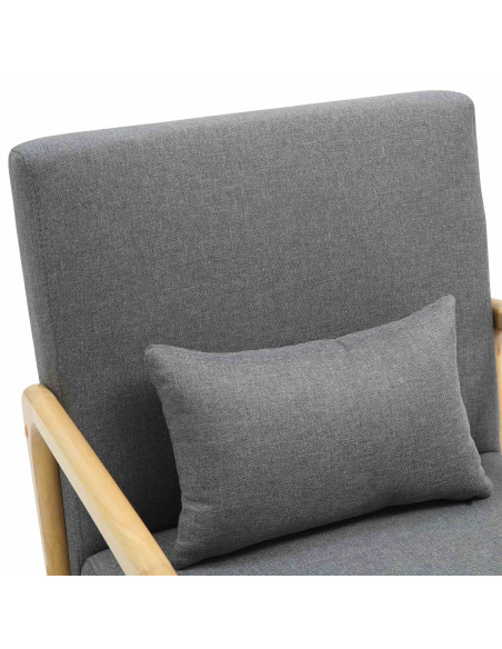 Fauteuil scandinave Tissu Gris clair Bois d'hévéa Naturel Wirol  - 2