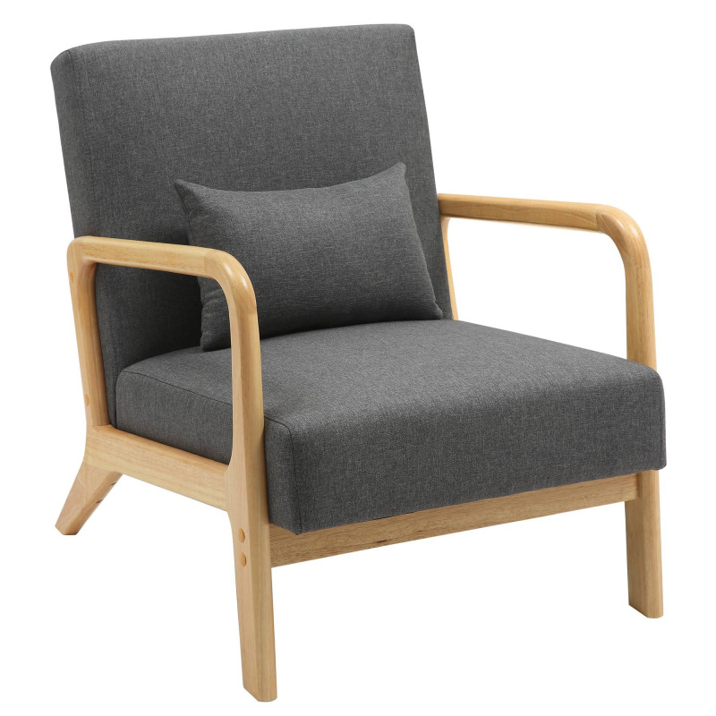 Fauteuil scandinave Tissu Gris foncé Bois d'hévéa Naturel Wirol - 1