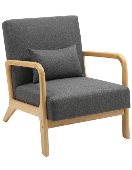 Fauteuil scandinave Tissu Gris foncé Bois d'hévéa Naturel Wirol - 1
