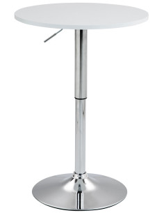 Table de bar hauteur réglable Ronde 2 personnes MDF Blanc Métal Argenté Garel - 1