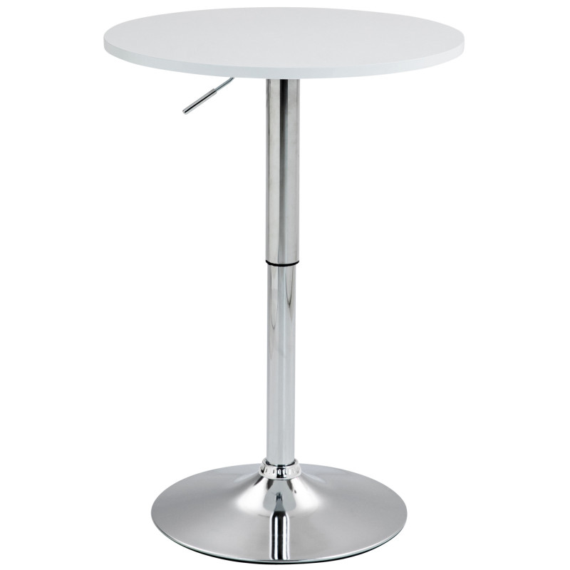 Table de bar hauteur réglable Ronde 2 personnes MDF Blanc Métal Argenté Garel - 1