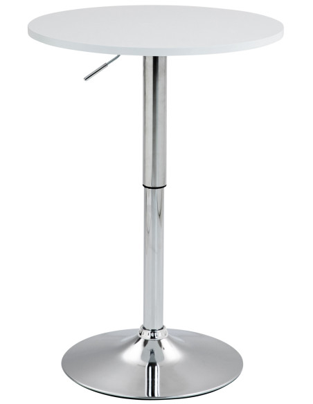 Table de bar hauteur réglable Ronde 2 personnes MDF Blanc Métal Argenté Garel - 1
