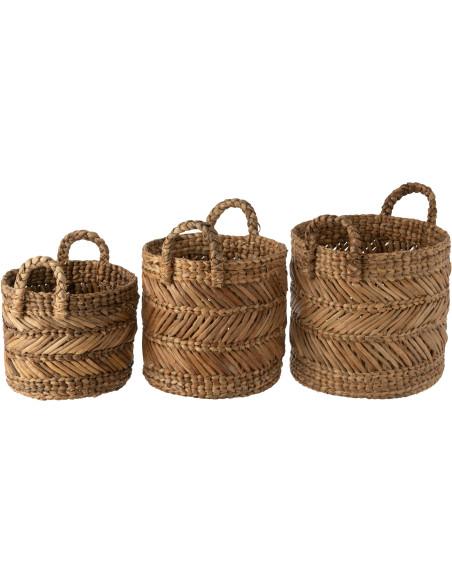 Paniers de rangement déco en raphia tressé naturel Set de 3 - 3