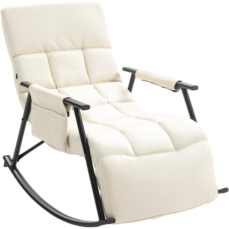 Fauteuil à bascule cocooning chic Tissu Blanc crème Métal Noir Mat Oaren - 1