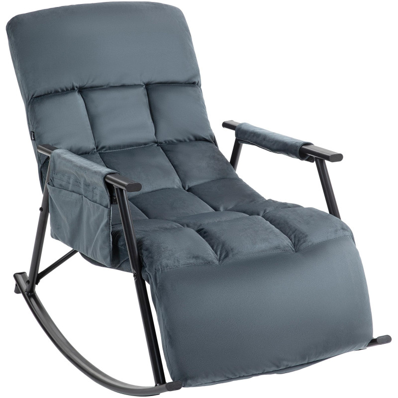 Fauteuil à bascule cocooning chic Velours Gris foncé Métal Noir Mat Oaren - 1