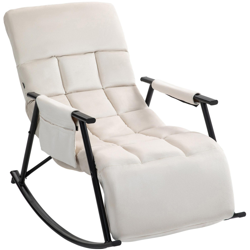 Fauteuil à bascule cocooning chic Velours Blanc crème Métal Noir Mat Oaren - 1