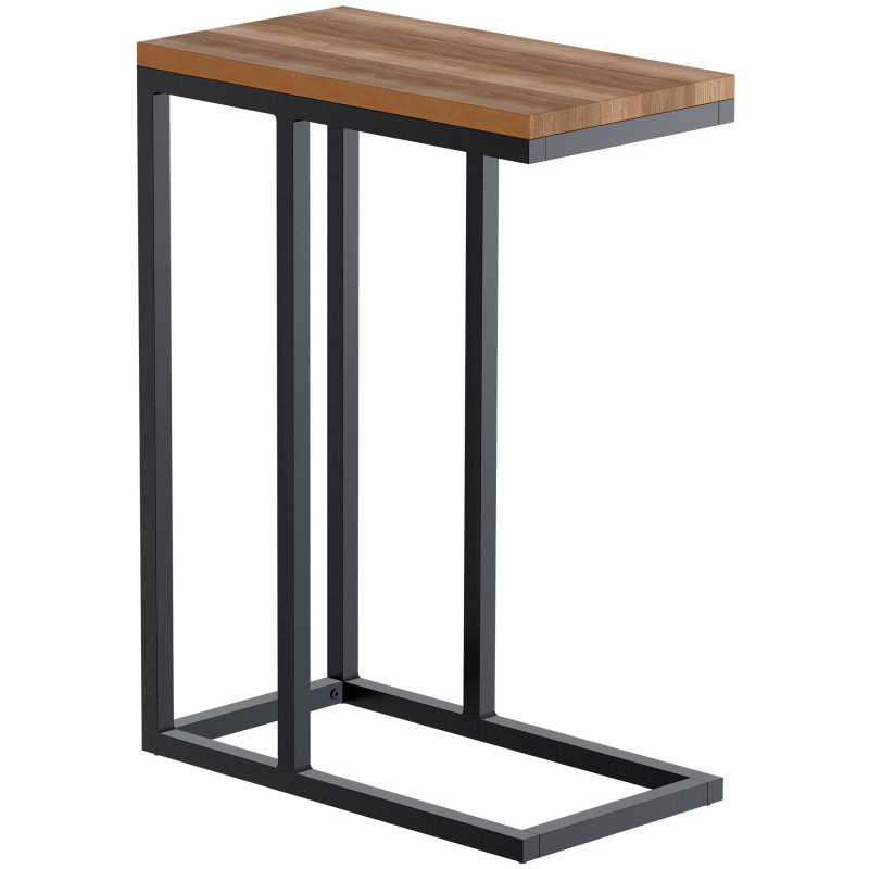 Bout de canapé industriel chic Rectangulaire Hauteur 63 cm Bois Marron chêne Métal Noir Sayen - 1