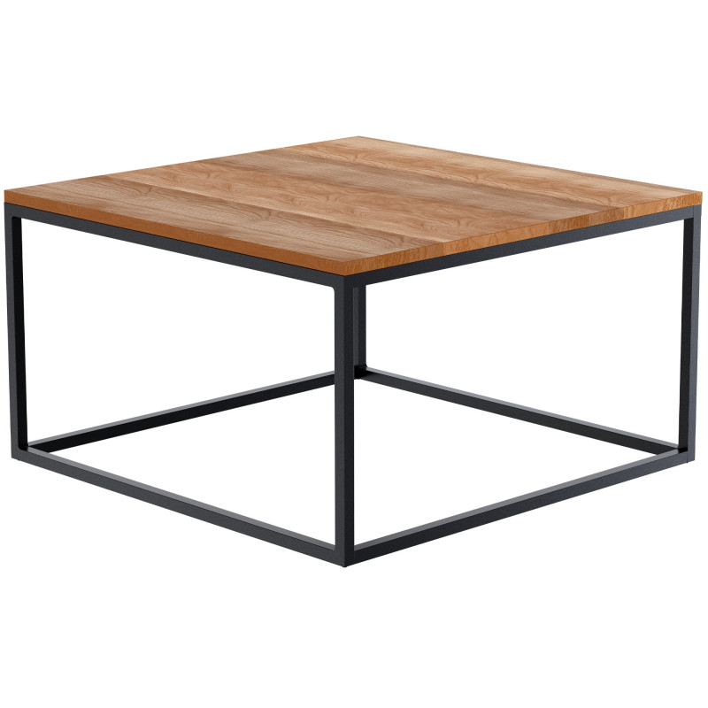 Table basse industrielle chic Rectangulaire 80 cm Bois Marron chêne Métal Noir Cleno - 1