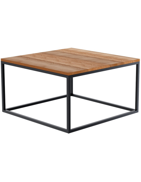 Table basse industrielle chic Rectangulaire 80 cm Bois Marron chêne Métal Noir Cleno - 1