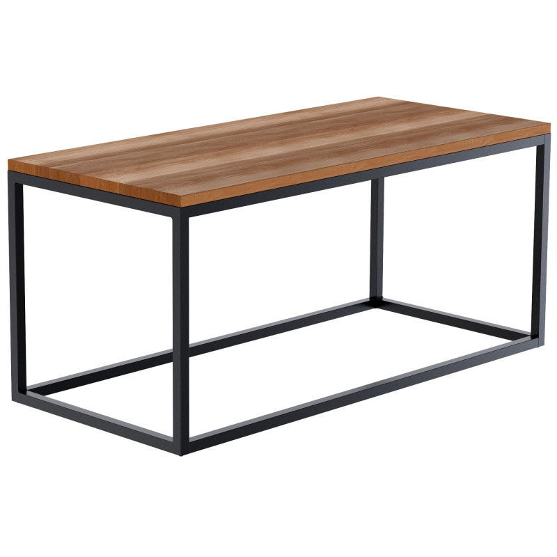 Grande Table basse industrielle chic Rectangulaire 100 cm Bois Marron chêne Métal Noir Cleno - 1
