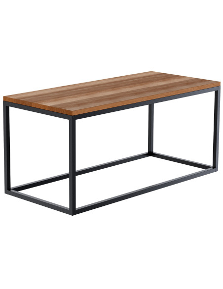 Grande Table basse industrielle chic Rectangulaire 100 cm Bois Marron chêne Métal Noir Cleno - 1