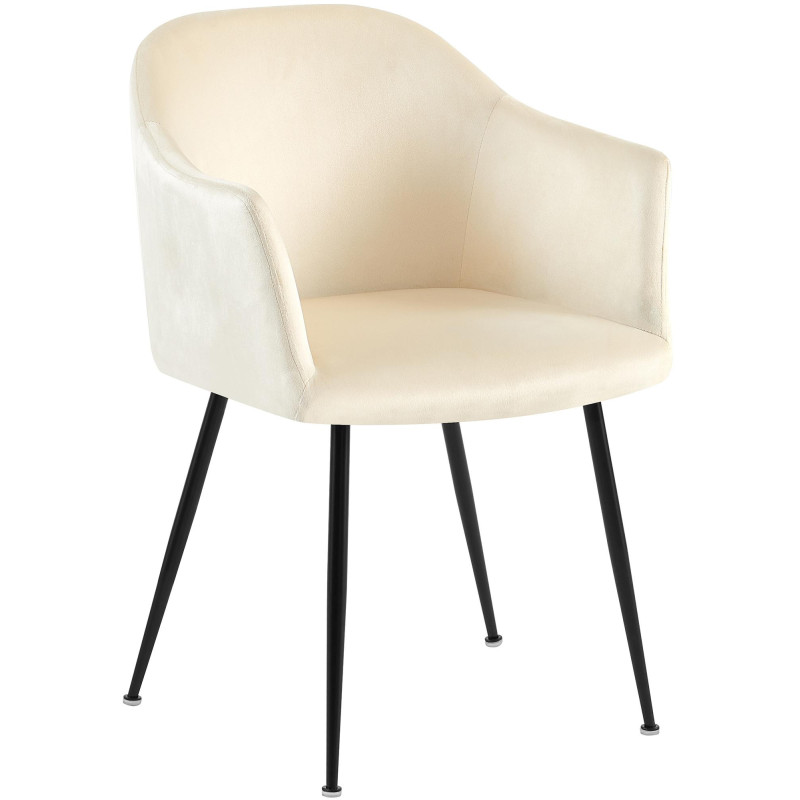 Fauteuil de table vintage chic Velours Blanc crème Métal Noir Mat Balor - 1