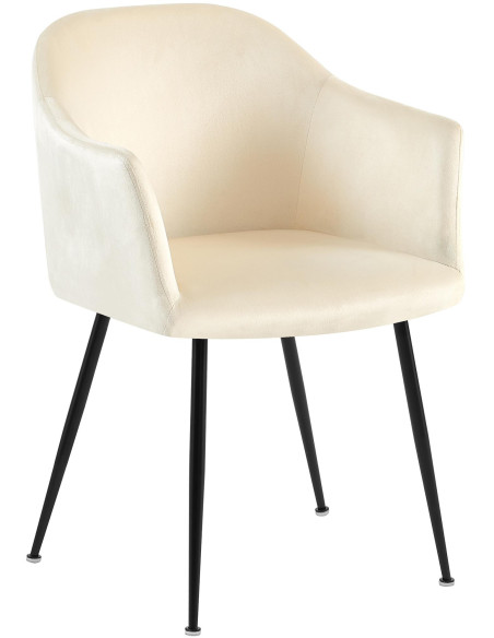 Fauteuil de table vintage chic Velours Blanc crème Métal Noir Mat Balor - 1