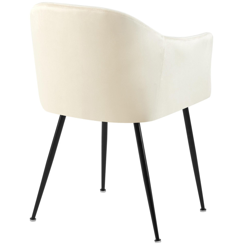 Fauteuil de table vintage chic Velours Blanc crème Métal Noir Mat Balor - 2