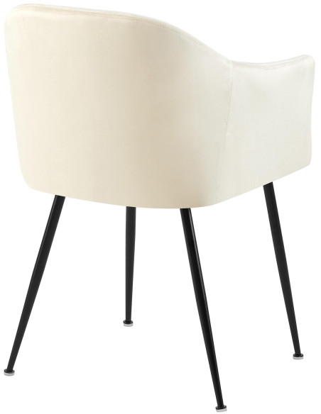 Fauteuil de table vintage chic Velours Blanc crème Métal Noir Mat Balor - 2