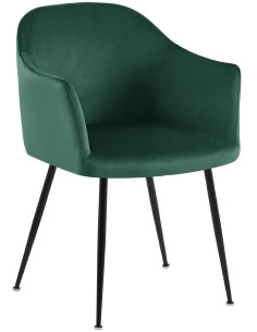 Fauteuil de table vintage chic Velours Vert foncé Métal Noir Mat Balor - 1