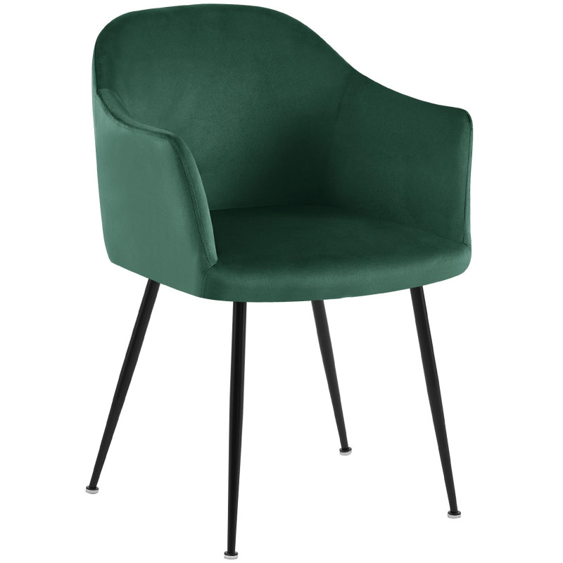 Fauteuil de table vintage chic Velours Vert foncé Métal Noir Mat Balor - 1