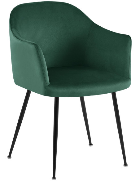 Fauteuil de table vintage chic Velours Vert foncé Métal Noir Mat Balor - 1