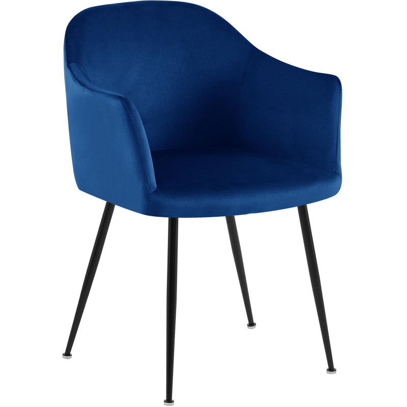 Fauteuil de table vintage chic Velours Bleu foncé Métal Noir Mat Balor - 1