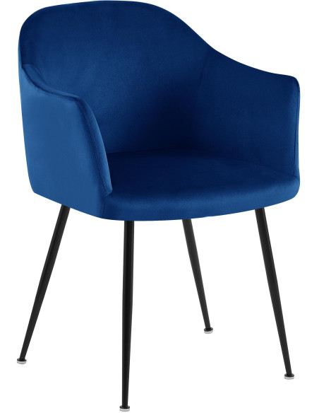 Fauteuil de table vintage chic Velours Bleu foncé Métal Noir Mat Balor - 1