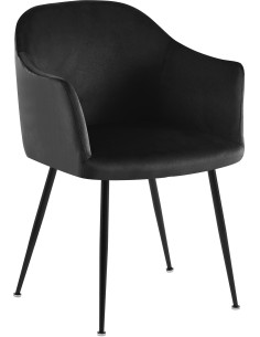 Fauteuil de table vintage chic Velours Noir Métal Noir Mat Balor - 1