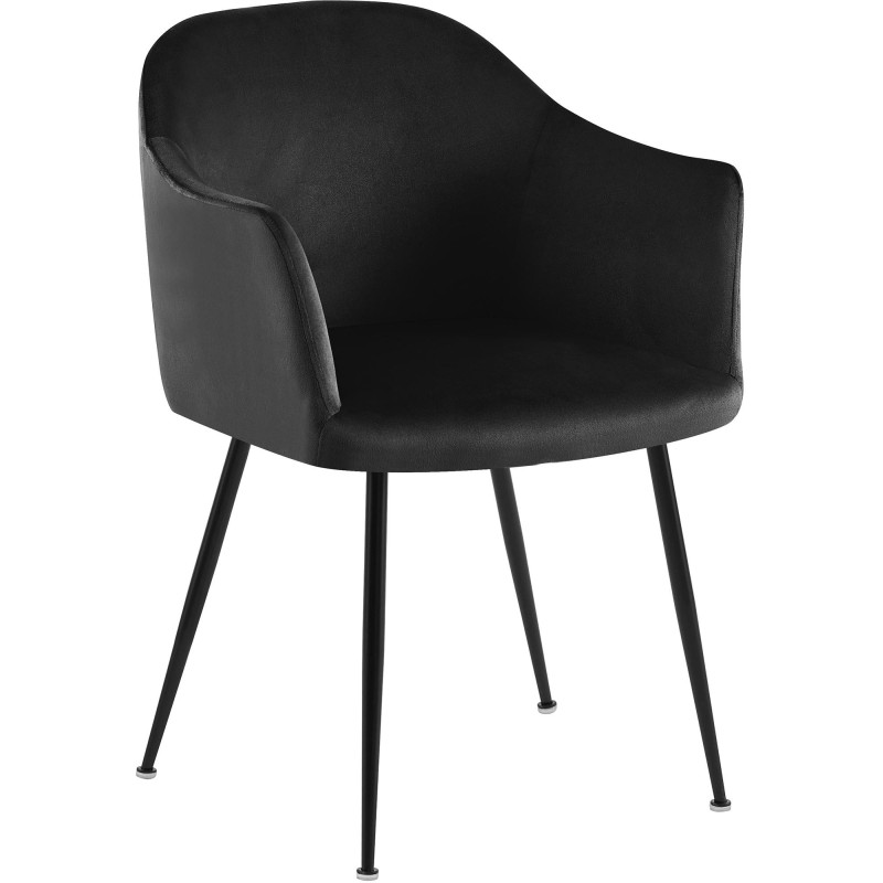 Fauteuil de table vintage chic Velours Noir Métal Noir Mat Balor - 1